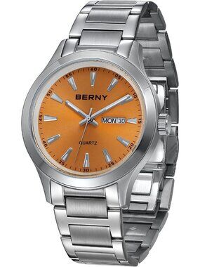 Mens Orange Stainless Steel Quartz Waterproof Luminous Silver-Tone Classic Watch